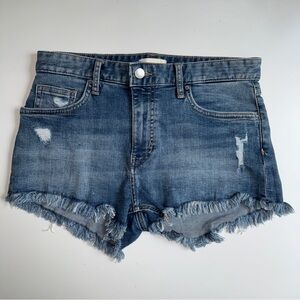 H&M‎ Women’s Distressed High Rise Denim Shorts Raw Hem Size 6